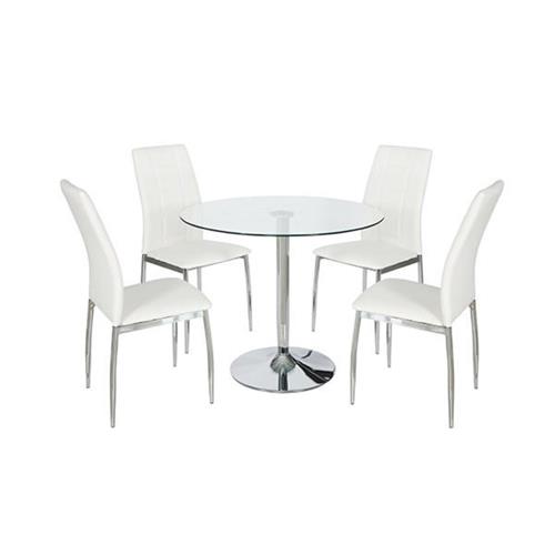 MESA COMEDOR RED. 90 RUNA T/CRISTAL P/CROMO