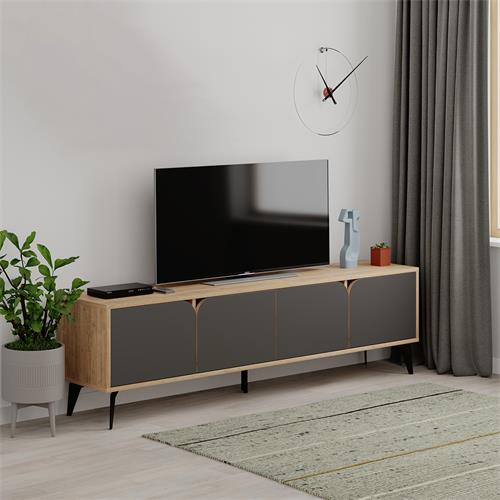 MUEBLE TV NOLA 4P 180CM ROBLE/NEGRO SILKY