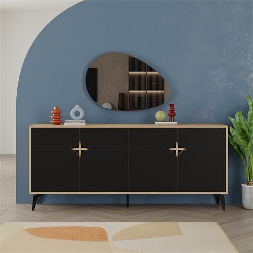 APARADOR NOLA 4P ROBLE/NEGRO SILKY PATA METAL