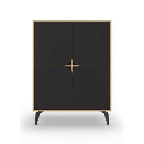 MUEBLE AUX NOLA ALTO 4P 90CM ROBLE/NEGRO SILKY PAT