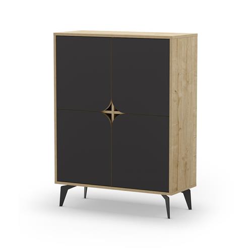 MUEBLE AUX NOLA ALTO 4P 90CM ROBLE/NEGRO SILKY PAT
