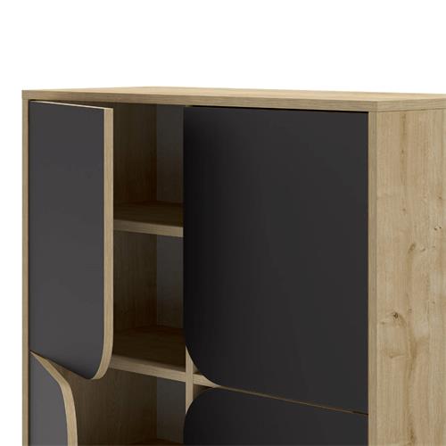 MUEBLE AUX NOLA ALTO 4P 90CM ROBLE/NEGRO SILKY PAT