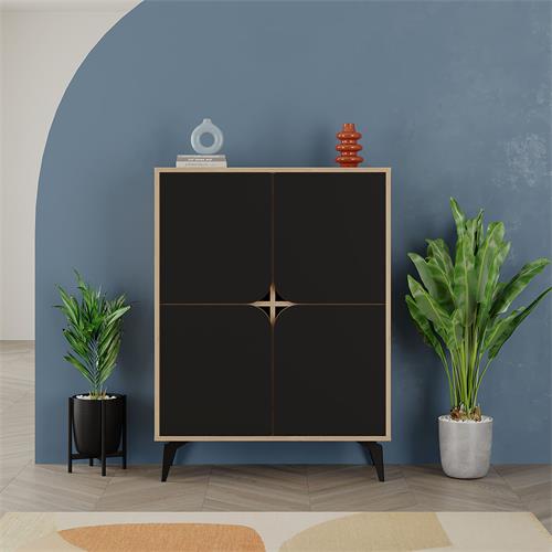 MUEBLE AUX NOLA ALTO 4P 90CM ROBLE/NEGRO SILKY PAT