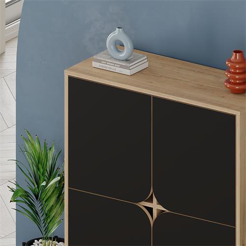 MUEBLE AUX NOLA ALTO 4P 90CM ROBLE/NEGRO SILKY PAT