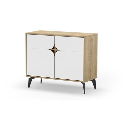 MUEBLE AUX. NOLA 2P 95CM ROBLE/BLANCO PATA METAL