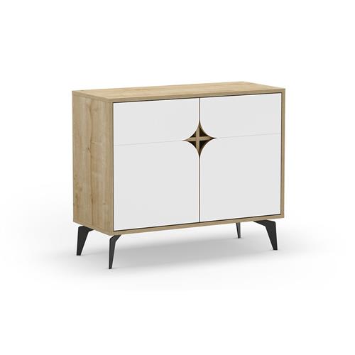 MUEBLE AUX. NOLA 2P 95CM ROBLE/BLANCO PATA METAL
