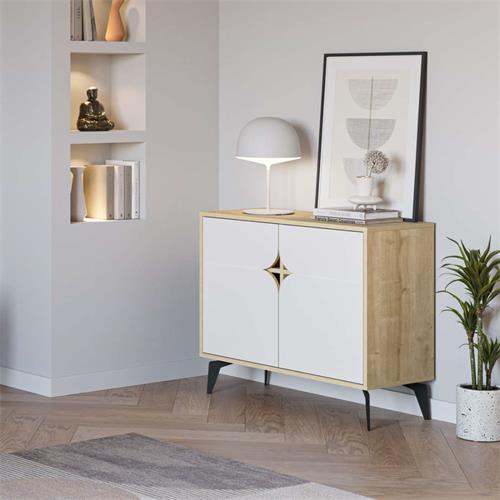 MUEBLE AUX. NOLA 2P 95CM ROBLE/BLANCO PATA METAL