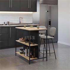 MESA BAR SAGI 2 ESTANTES ROBLE/NEGRO SILKY PATA ME