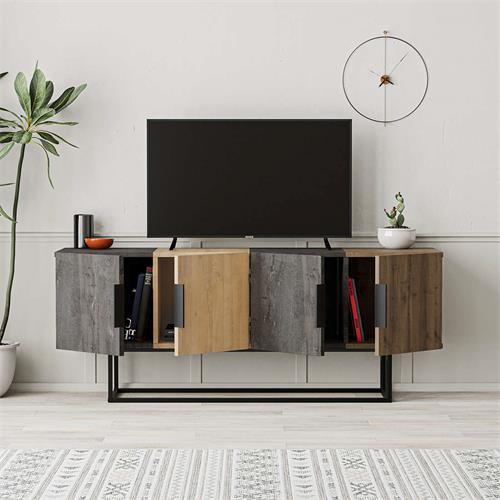 MUEBLE TV TITAN 4P 140CM MARRON OSCURO/ROBLE/NOGAL