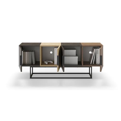 MUEBLE TV TITAN 4P 140CM MARRON OSCURO/ROBLE/NOGAL