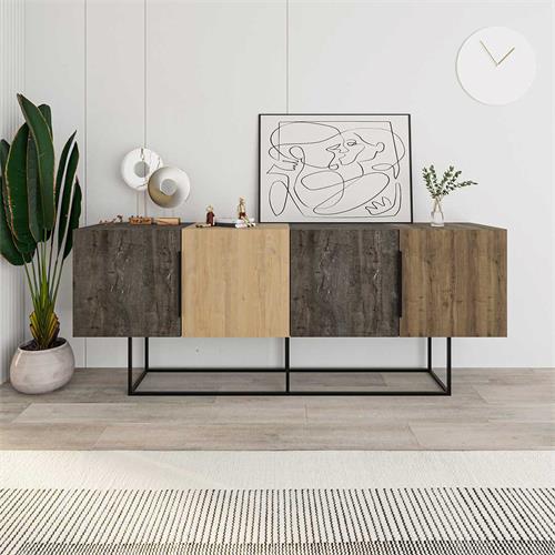 APARADOR TITAN 4P 200CM MARRON OSCURO/ROBLE/NOGAL