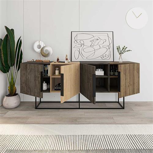 APARADOR TITAN 4P 200CM MARRON OSCURO/ROBLE/NOGAL