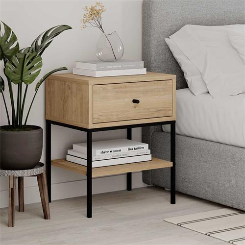 MESITA LISA 1C ROBLE PATA METAL