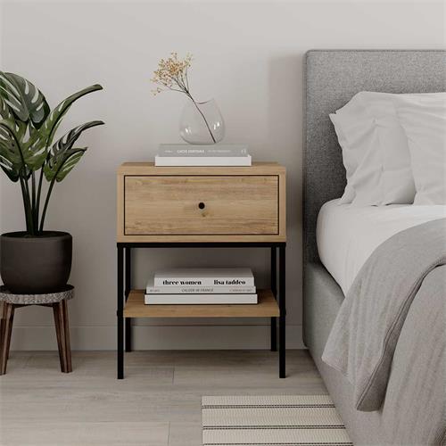 MESITA LISA 1C ROBLE PATA METAL