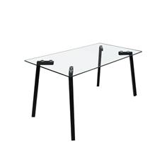 MESA COMEDOR FIJA LUJAN T/CRISTAL P/MET. NEGRO