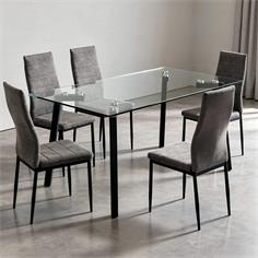 MESA COMEDOR FIJA LUJAN T/CRISTAL P/MET. NEGRO 2