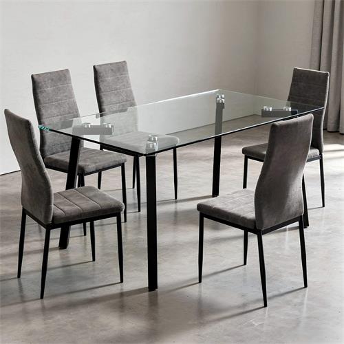 MESA COMEDOR FIJA LUJAN T/CRISTAL P/MET. NEGRO