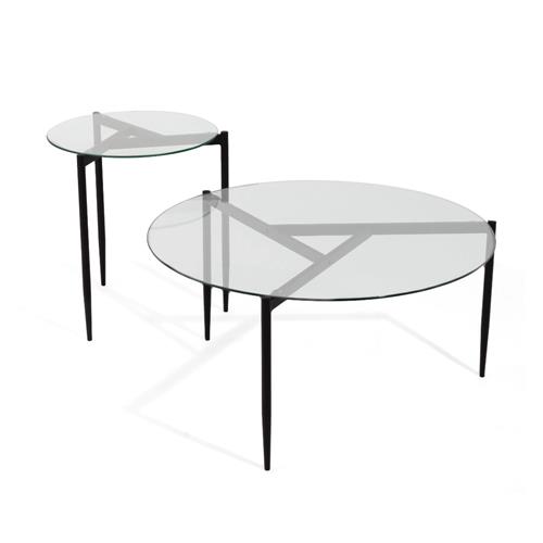 MESA CENTRO EVER (2 MESAS) T/CRISTAL P/MET. NEGRO