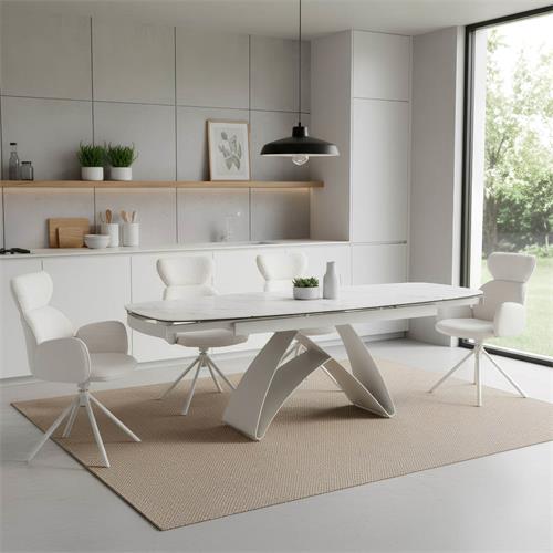 MESA COMEDOR EXT. KAYLA 160/240 CERAMICO P/CREMA