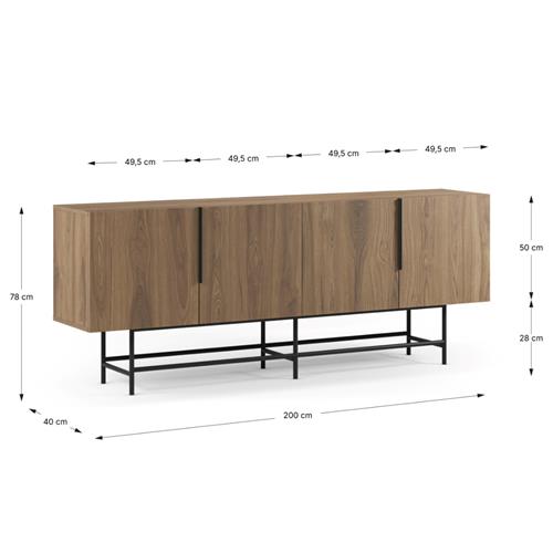 APARADOR ELDIA 4P 200 ROBLE-UD PATA METAL