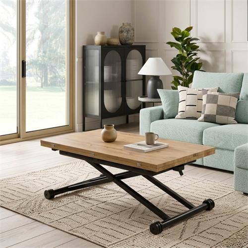 MESA CENTRO EXP. ELEVABLE ESKEL TAPA ROBLE P/NEGRA