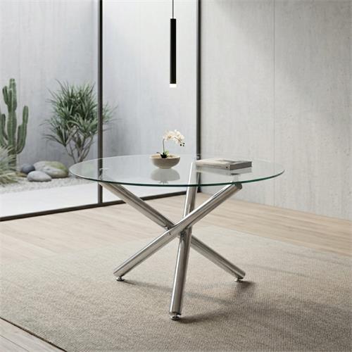 MESA COMEDOR RED. 110 BIANCA T/CRISTAL P/CROMO