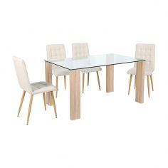 MESA COMEDOR FIJA VALENTINA T/CRISTAL P/MADERA 2