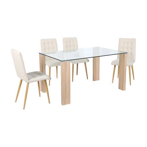 MESA COMEDOR FIJA VALENTINA T/CRISTAL P/MADERA