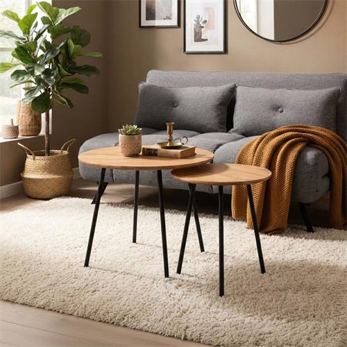 SET 2 MESAS AUX. ASAMA MDF ROBLE P/NEGRO